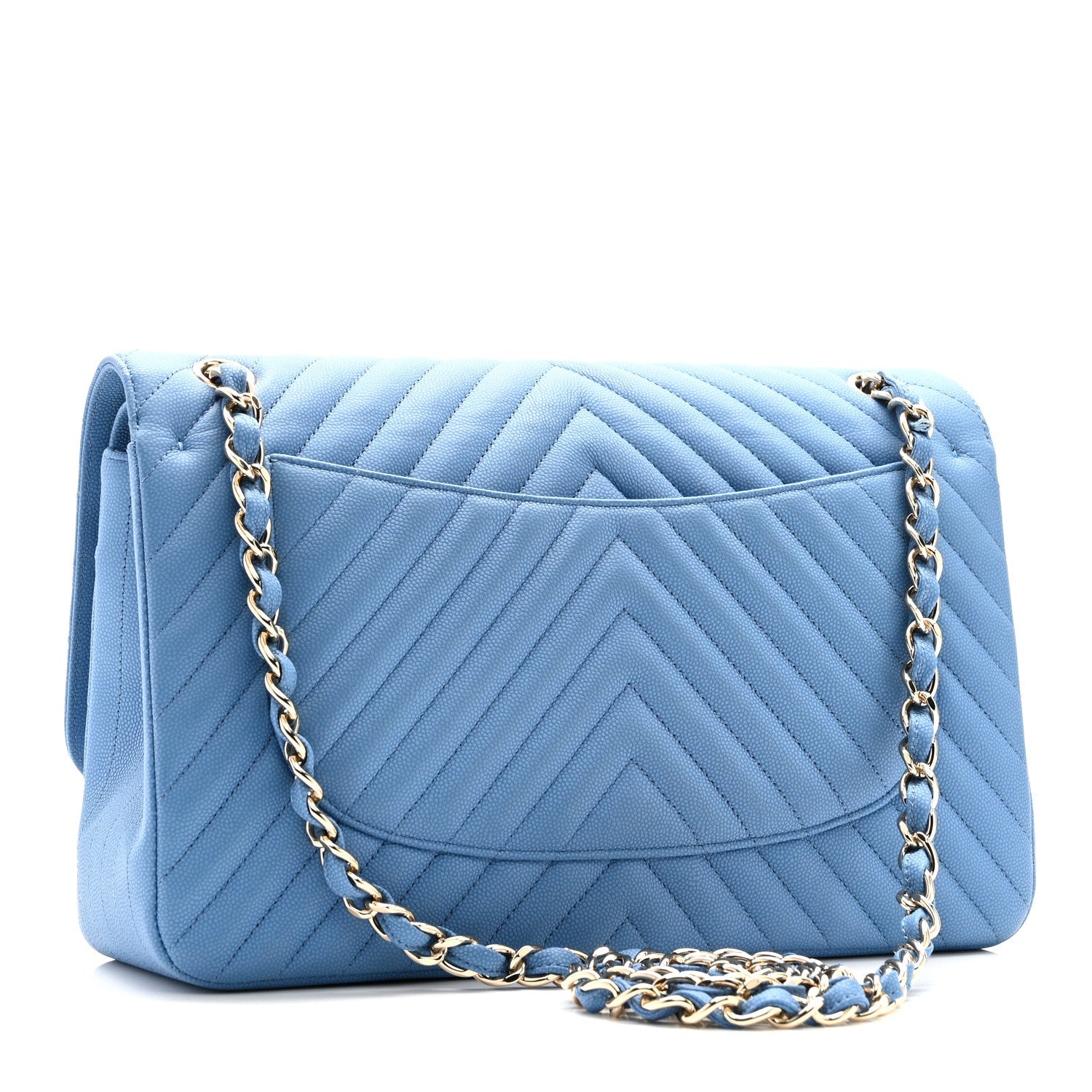Caviar Flat Chevron Quilted Jumbo Double Flap Blue