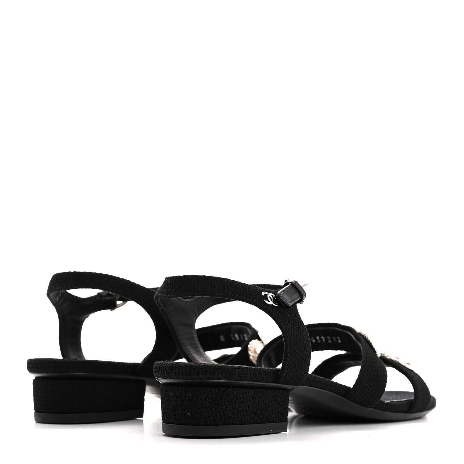 Tweed Medallion Sandals 38 Black
