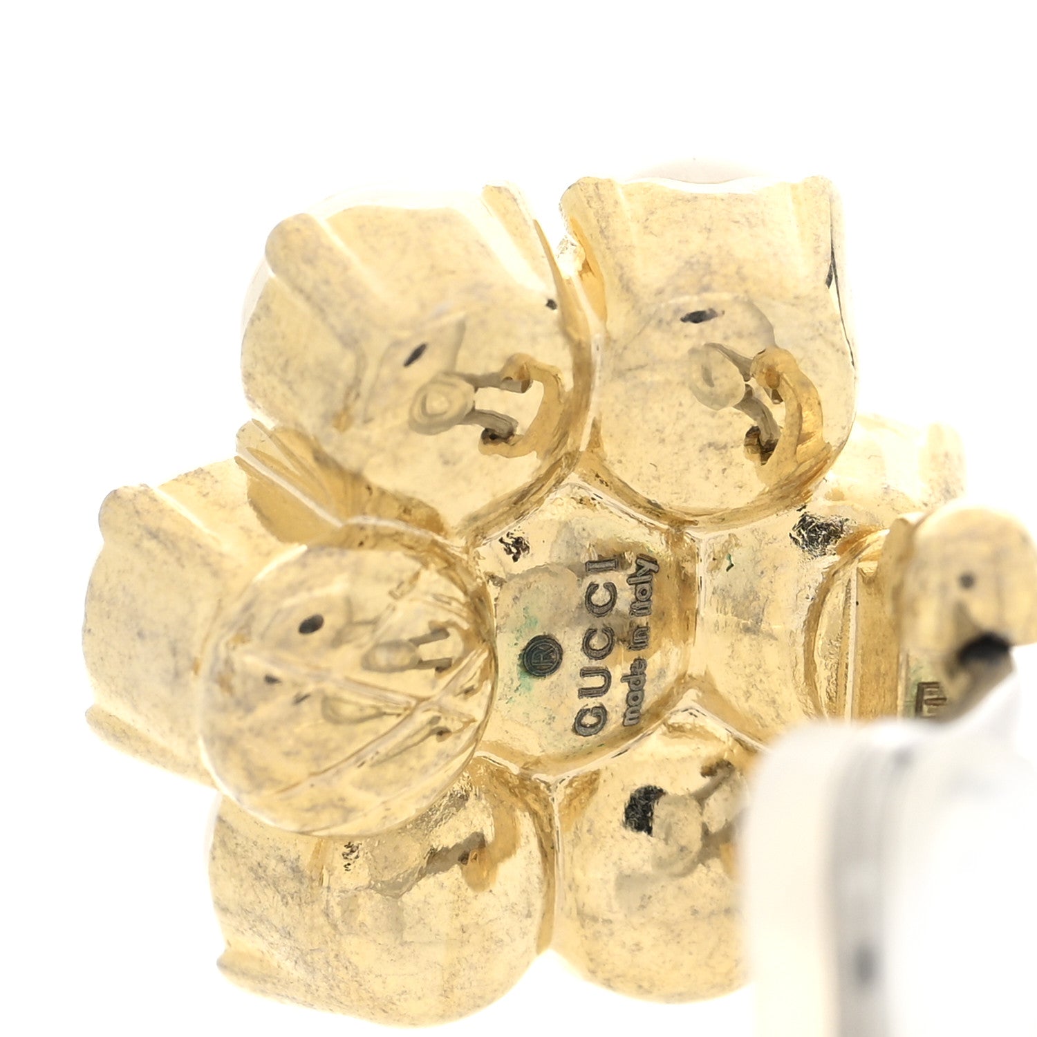 Metal Pearl Double G Clip On Earrings Aged Gold