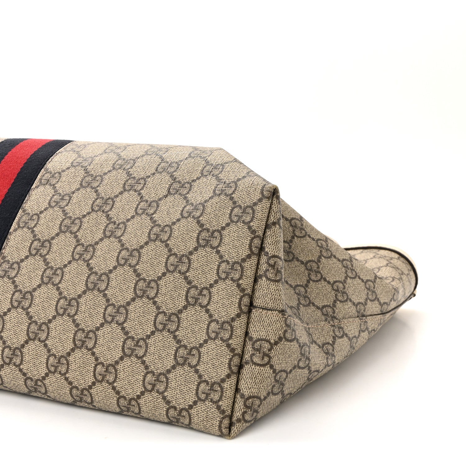 GG Supreme Monogram Textured Dollar Calfskin Web Medium Ophidia Shopping Tote Beige Ebony Mystic White