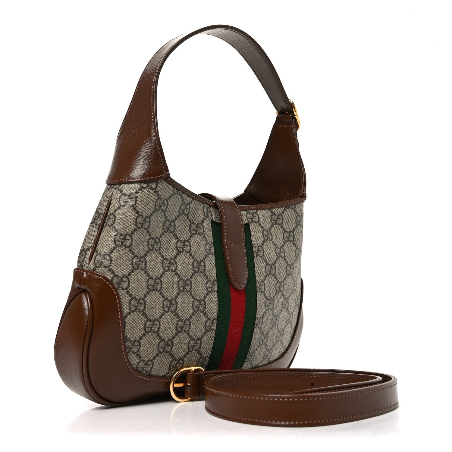 GG Supreme Monogram Azalea Calfskin Web Small Jackie 1961 Hobo Beige Ebony Brown Sugar