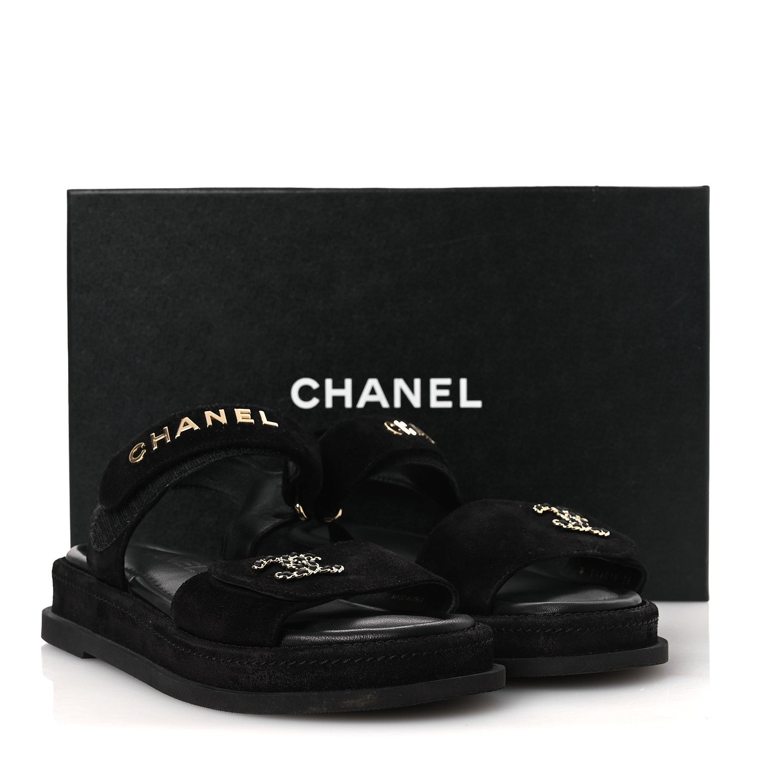 Suede Calfskin Dad Sandals 38 Black