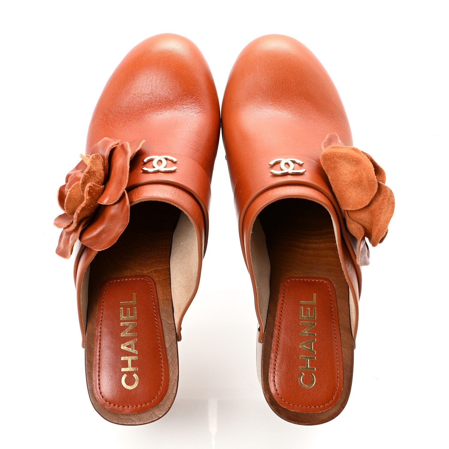 Calfskin Camellia Clogs 38 Brown