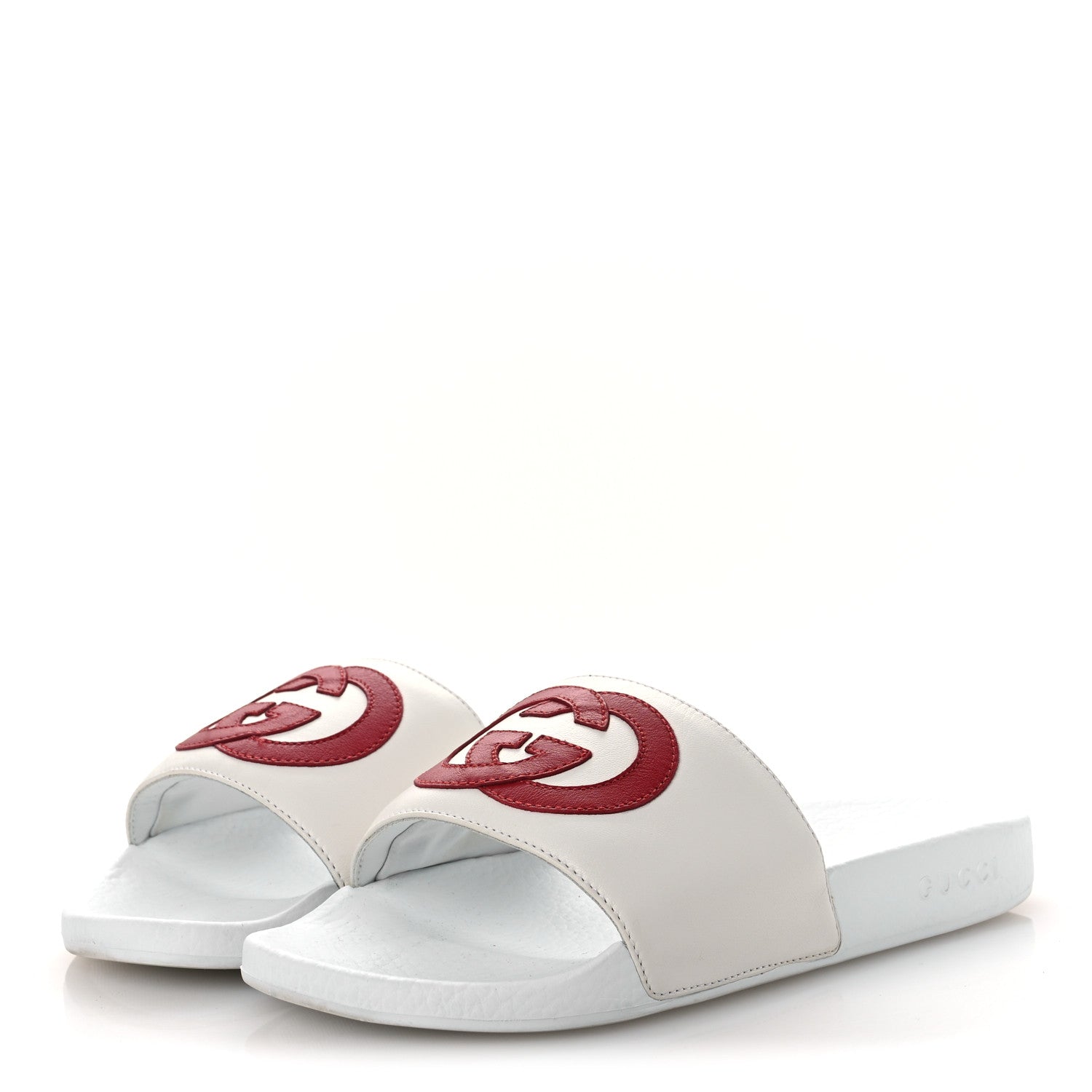 Nappa Miro Soft Calfskin Interlocking G Mens Slide Sandals 6 White Hibiscus Red