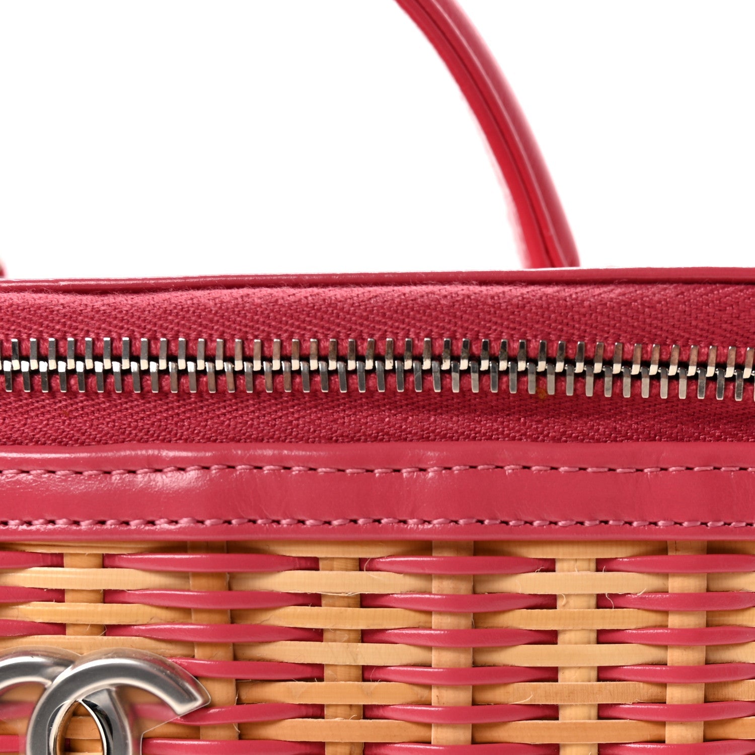 Glazed Calfskin Raffia Vanity Case Bag Pink