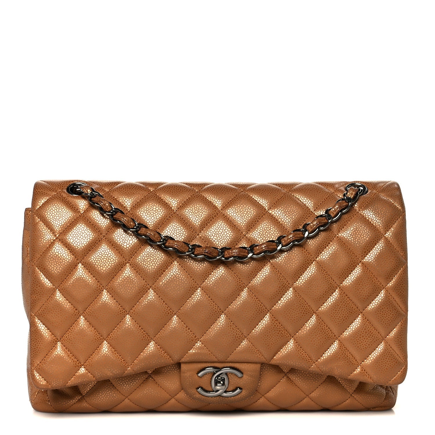 Metallic Caviar Quilted Maxi Double Flap Copper