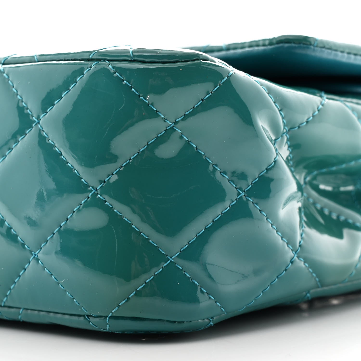 Patent Quilted Medium Double Flap Blue