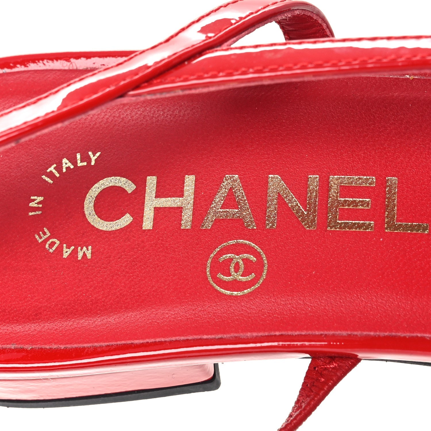 Patent Calfskin Cap Toe CC Slingback Flats 39 Red Black