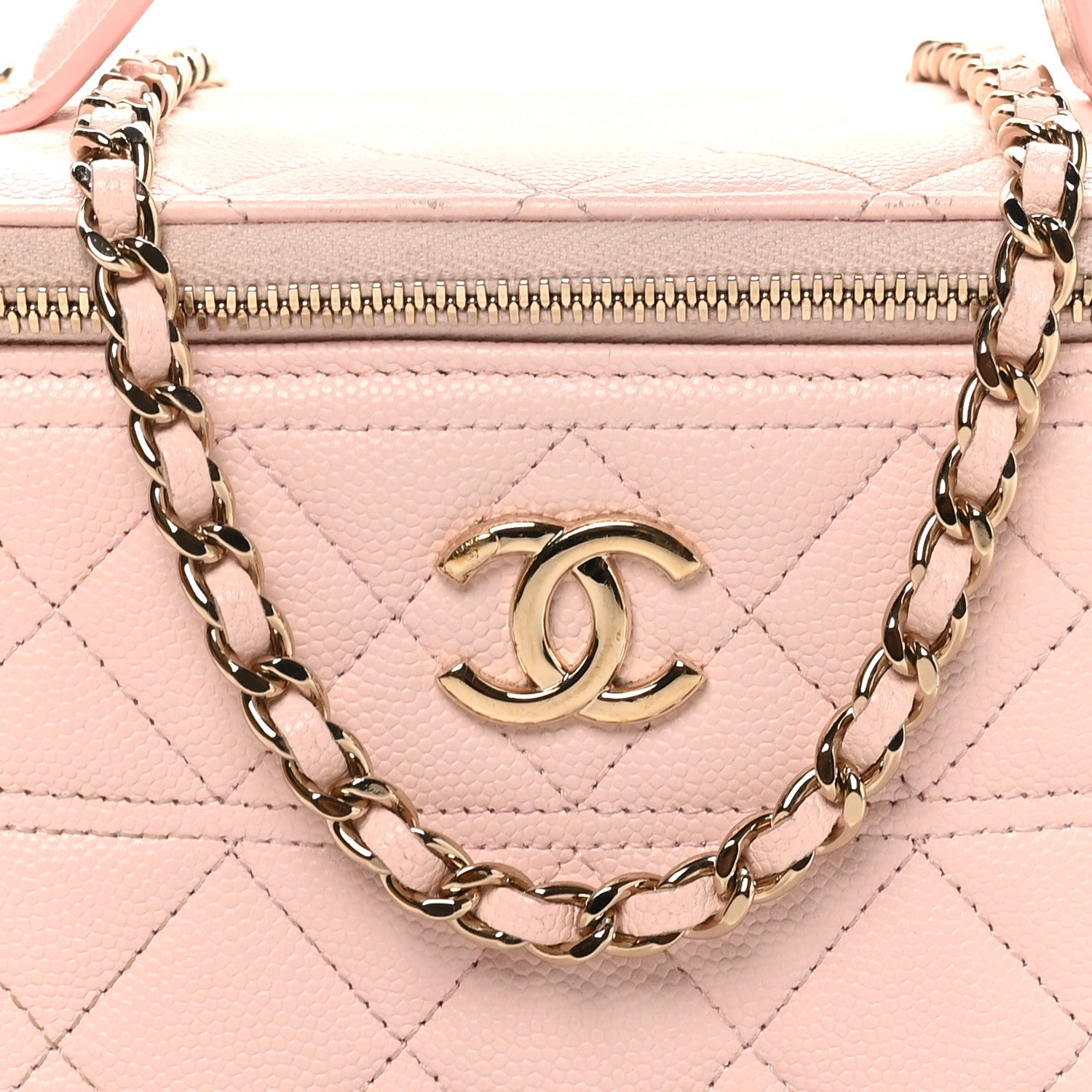 Caviar Quilted Top Handle Vanity With Chain Light Pink