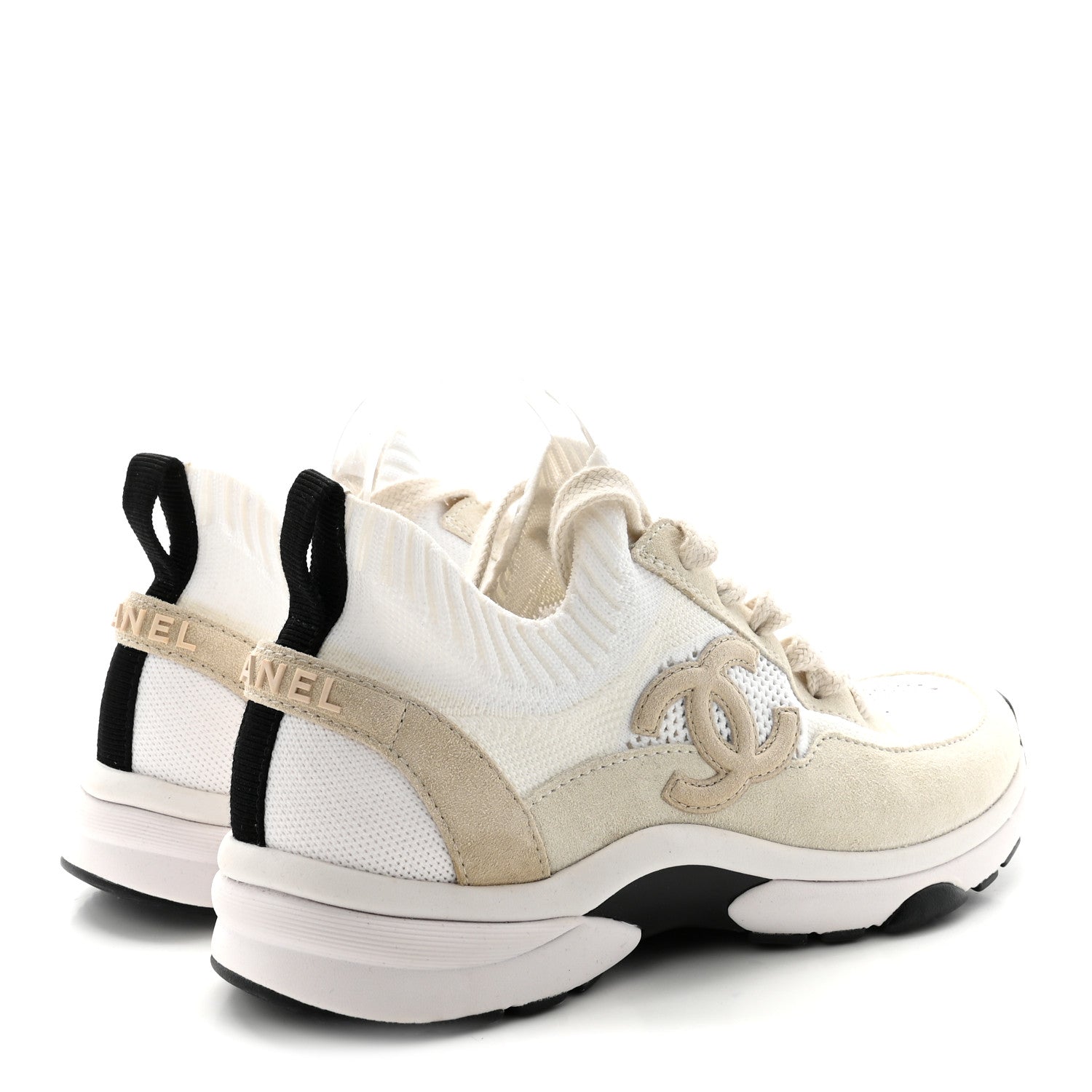 Mesh Suede Fabric Womens CC Sneakers 38 White Ivory Light Beige
