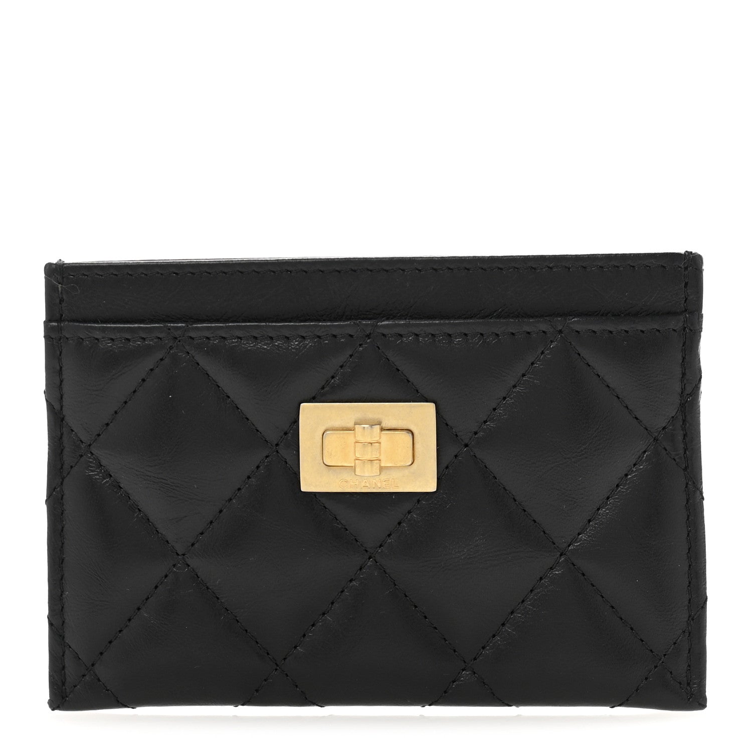 Aged Calfskin Quilted Reissue Card Holder Black