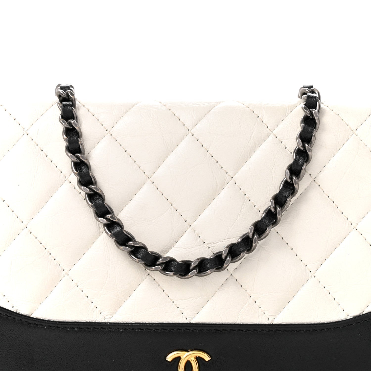Aged Calfskin Quilted Gabrielle Wallet On Chain WOC White Black