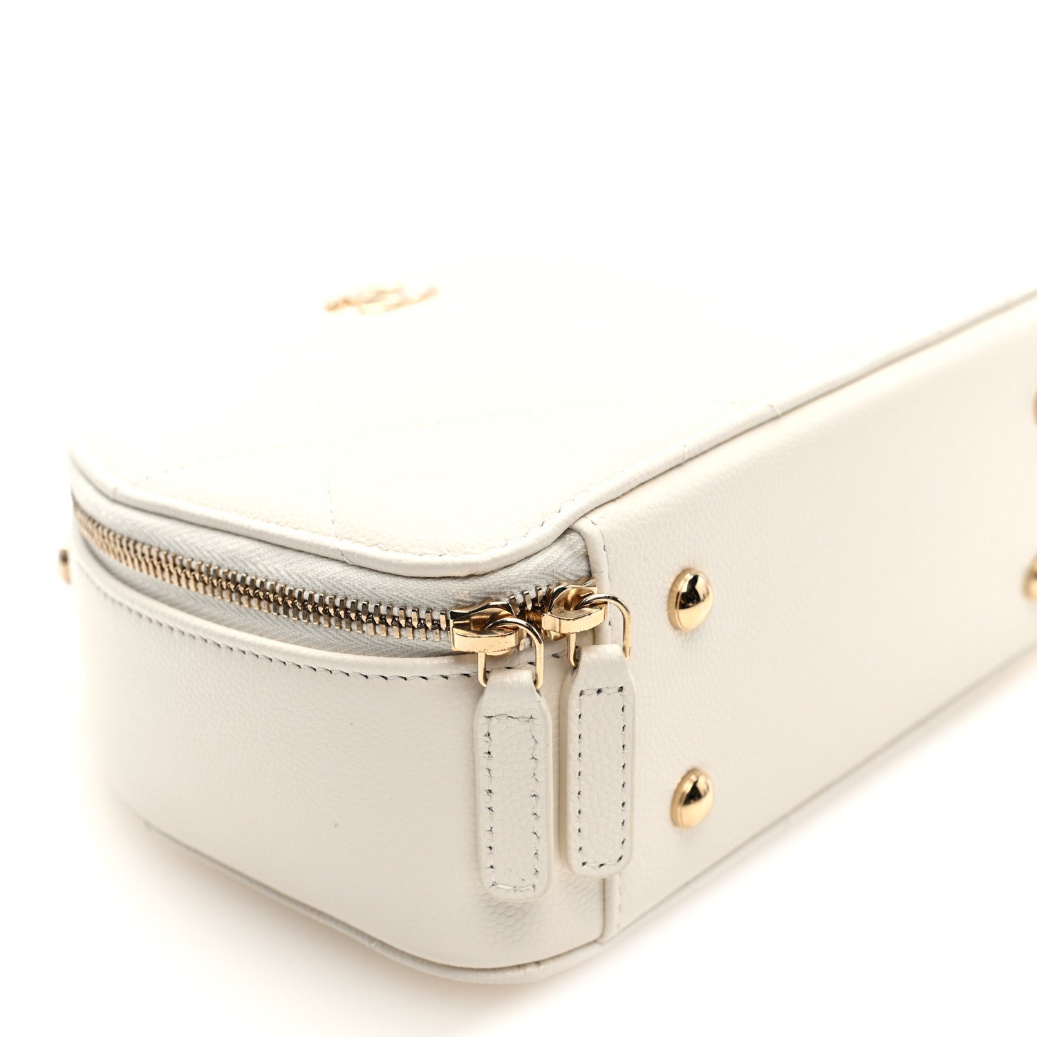 Grained Calfskin Quilted Top Handle Chain Clutch White
