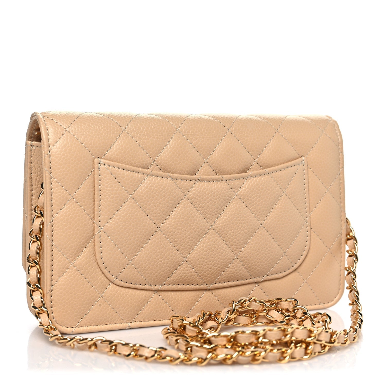 Caviar Quilted Wallet On Chain WOC Beige