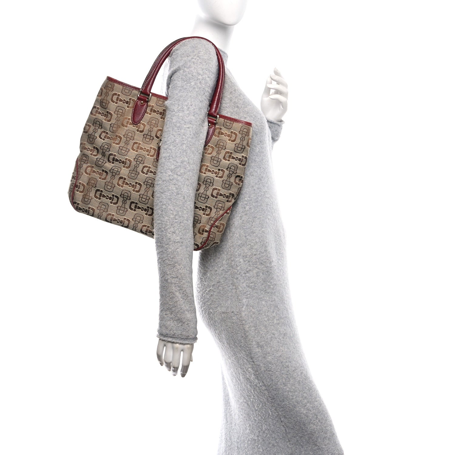 Canvas Horsebit Print Piston Lock Tote Red