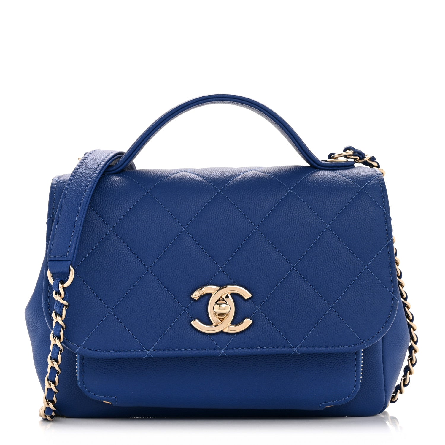Caviar Quilted Small Business Affinity Flap Dark Blue
