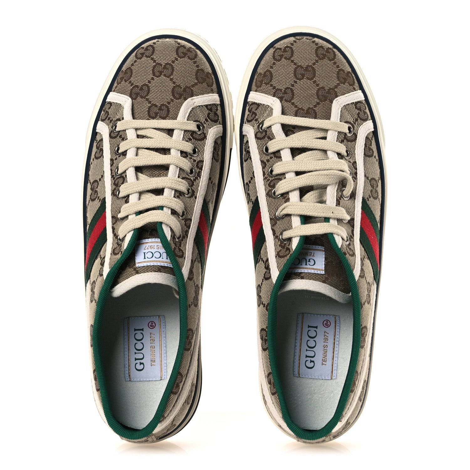 GG Monogram Web Mens 1977 Tennis Sneakers 8.5 Beige Ebony Mystic White Vert