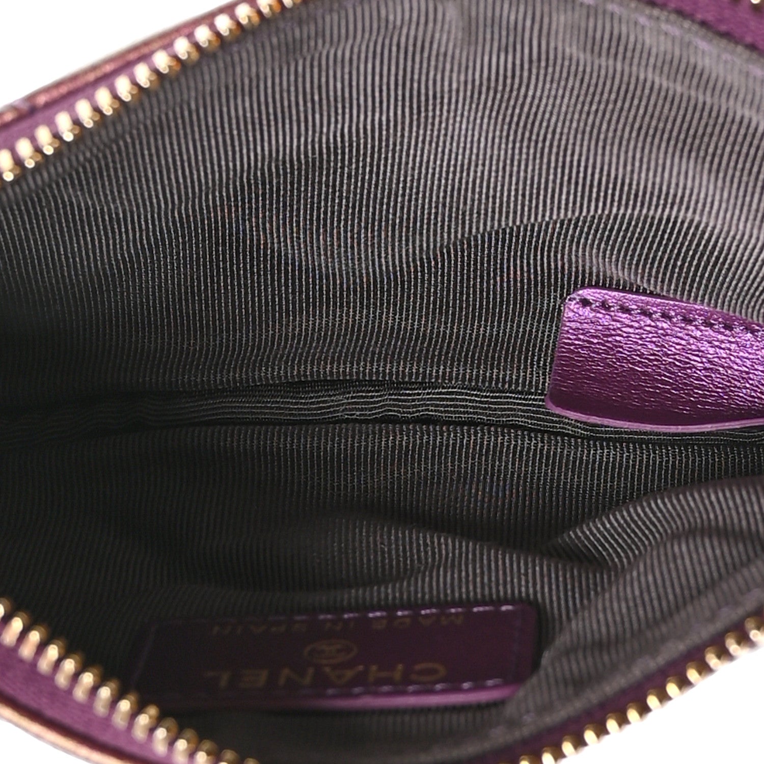 Iridescent Lambskin Quilted Small Cosmetic Case Purple