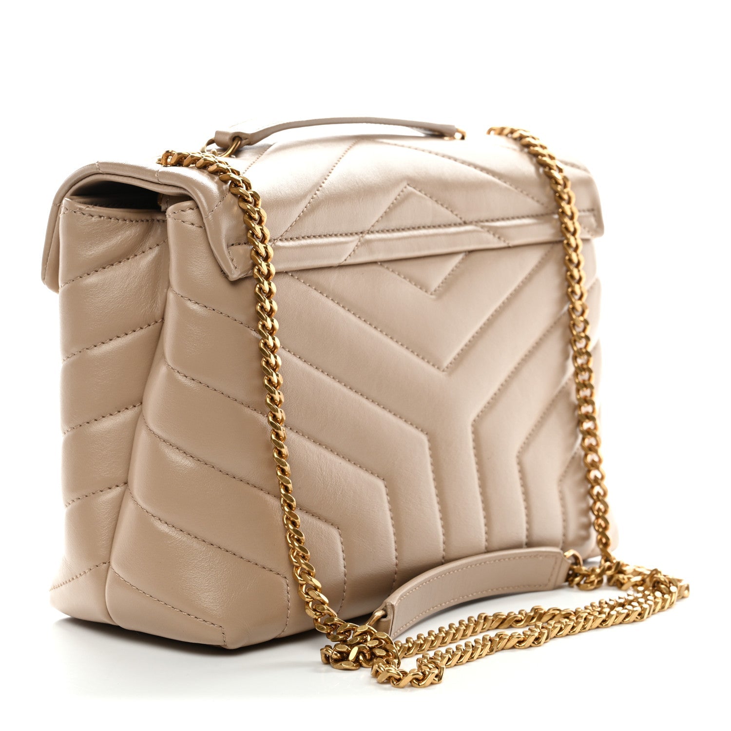 Calfskin Y Quilted Monogram Small Loulou Chain Satchel Dark Beige