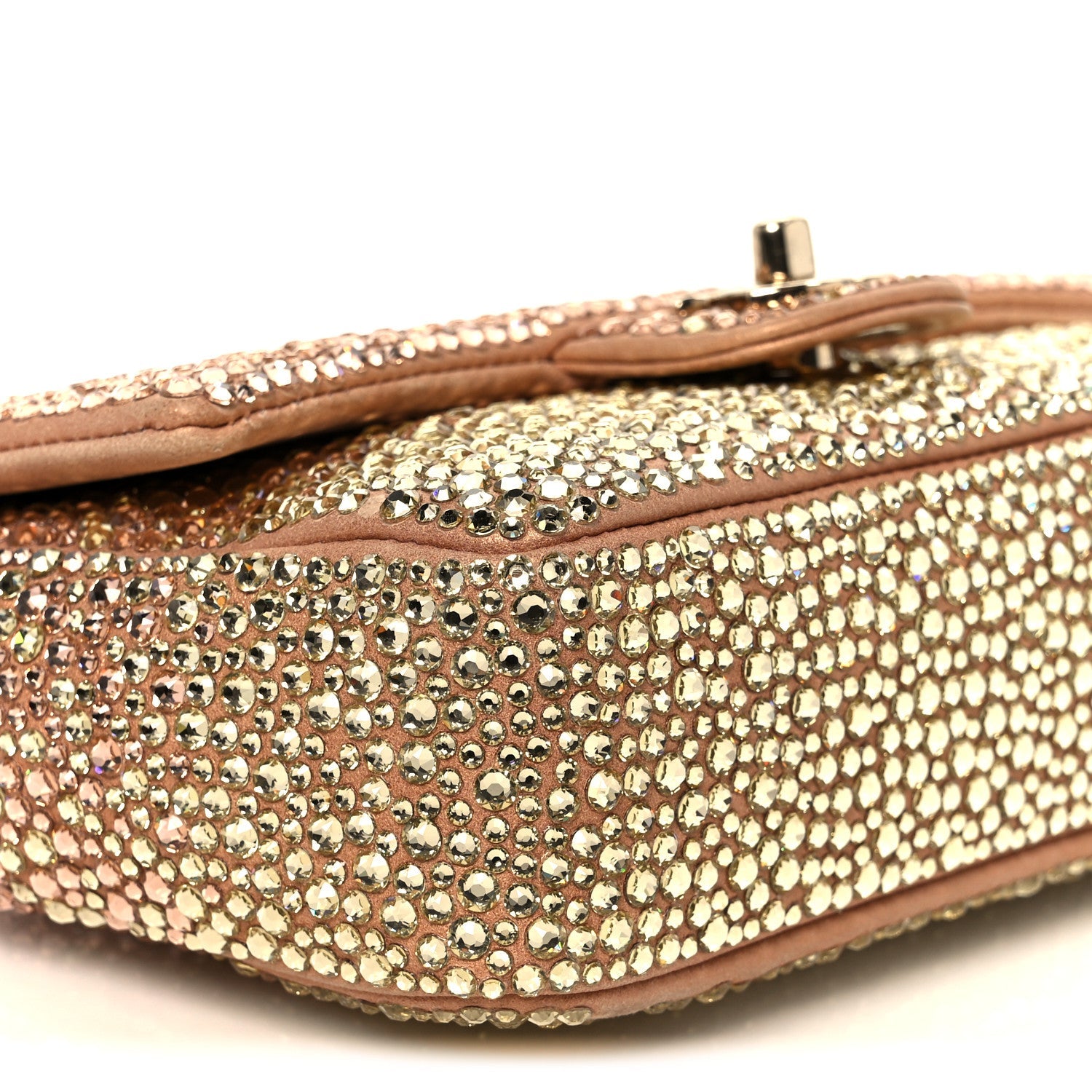 Suede Calfskin Crystal Mini Flap Pink Golden