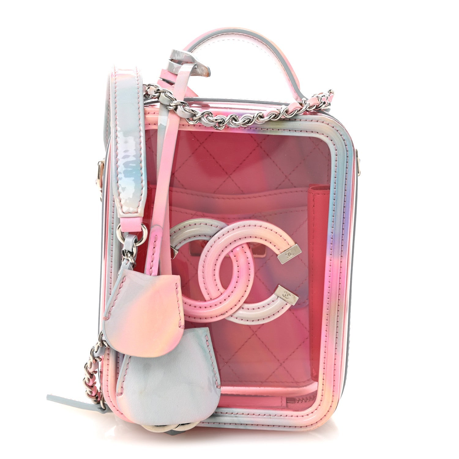 PVC Patent Calfskin Patent Lambskin Vertical Vanity Case Pink