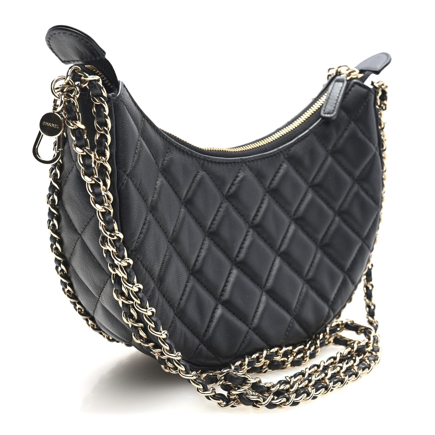 Lambskin Quilted Small Hobo Bag Black