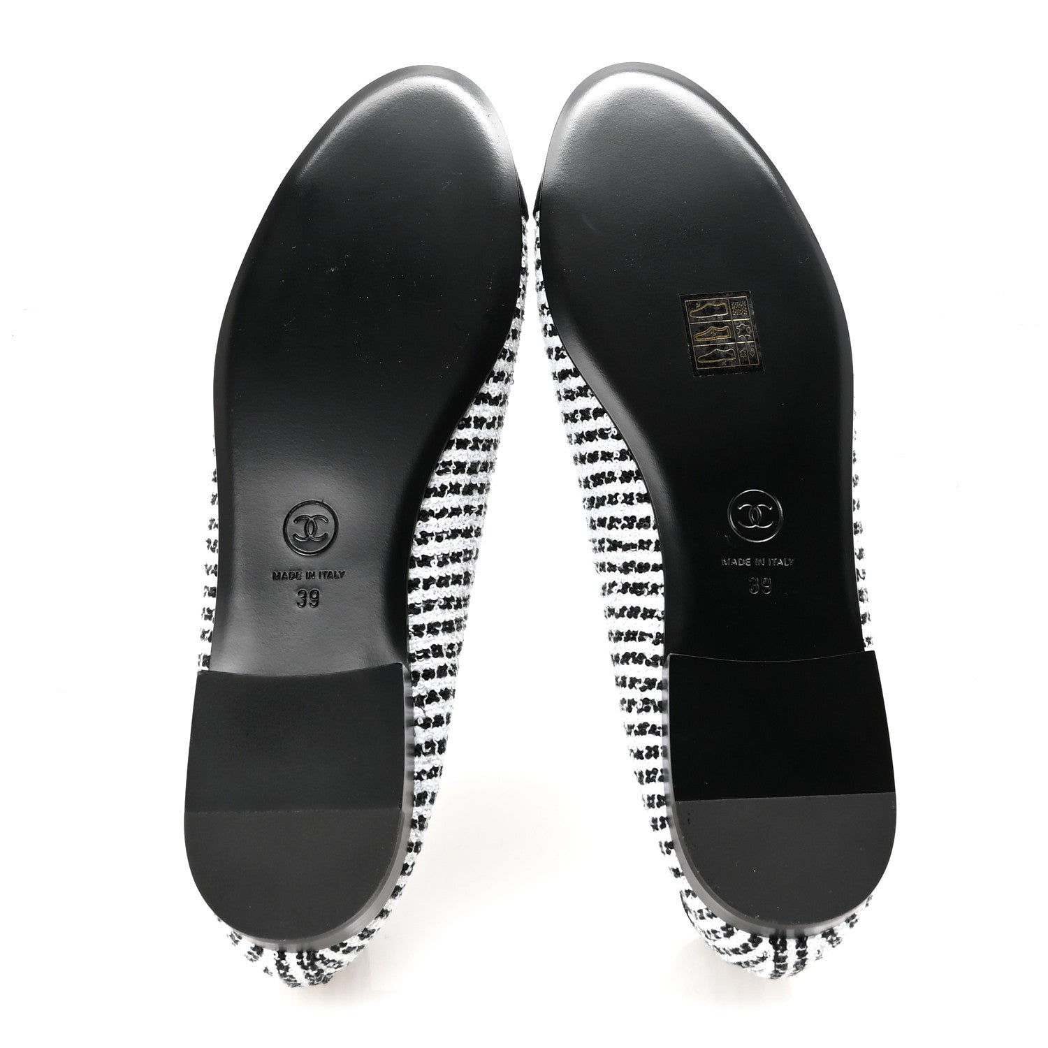 Tweed Sequin Grosgrain Cap Toe Ballerina Flats 39 Black White