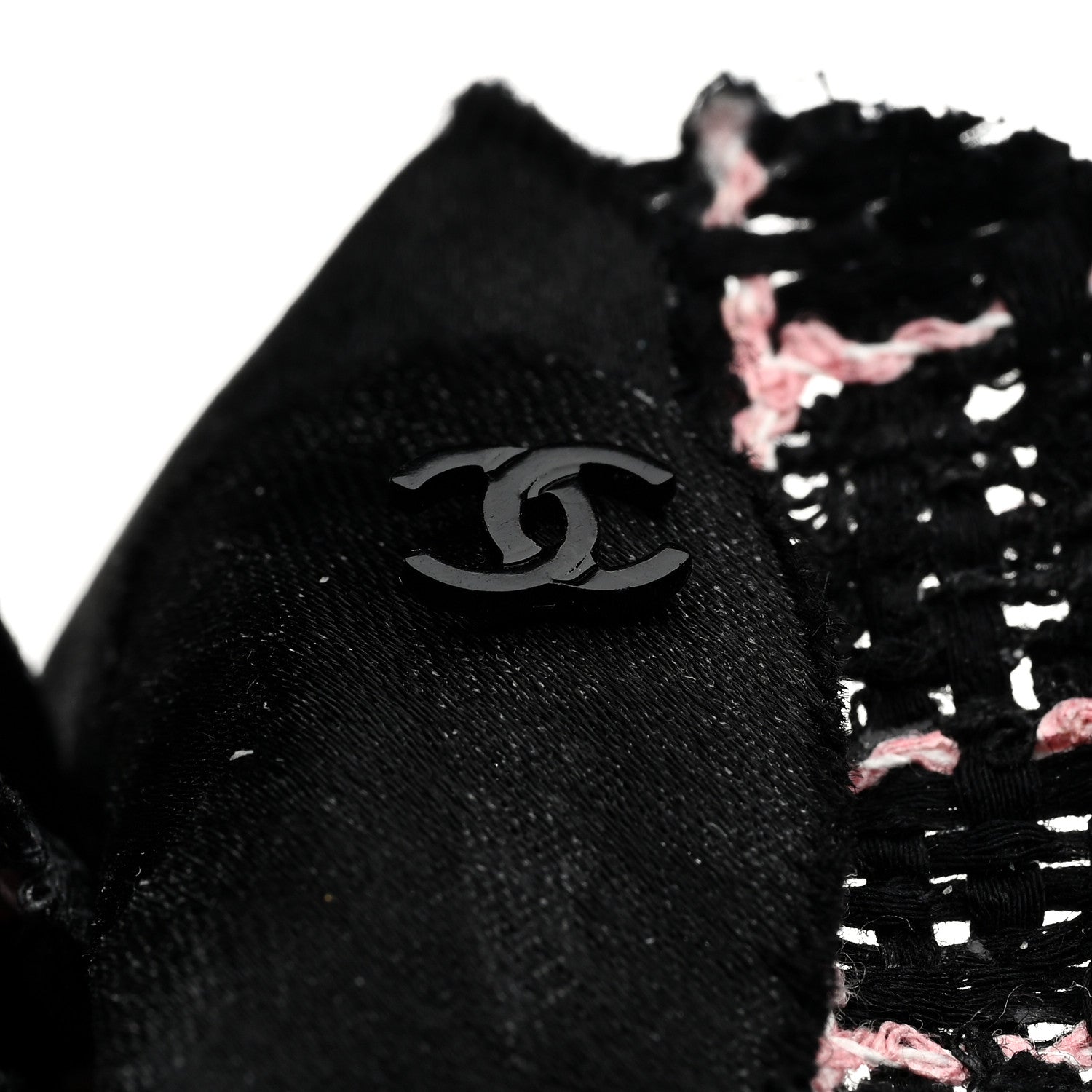 Tweed Camellia Pin Brooch Black Pink