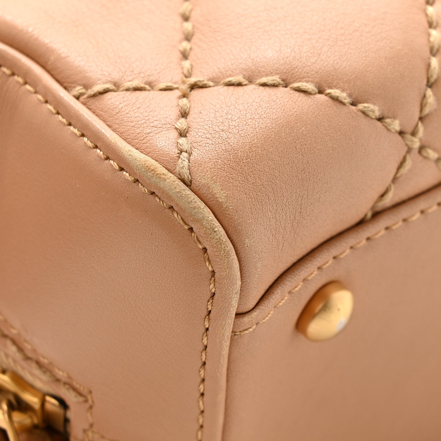 Calfskin Contrast Stitch Surpique Bowler Beige