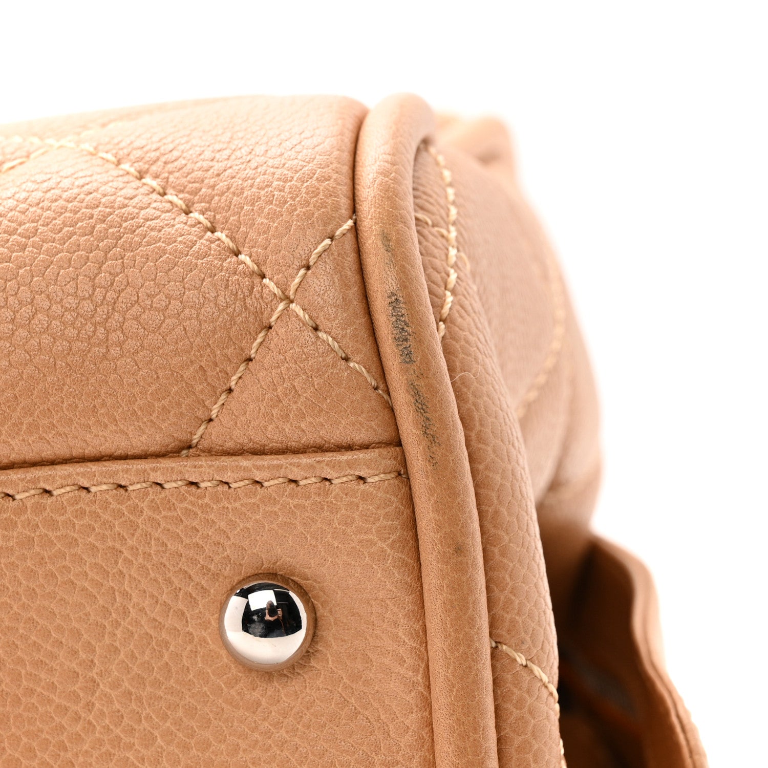 Caviar Quilted Timeless Bowler Beige