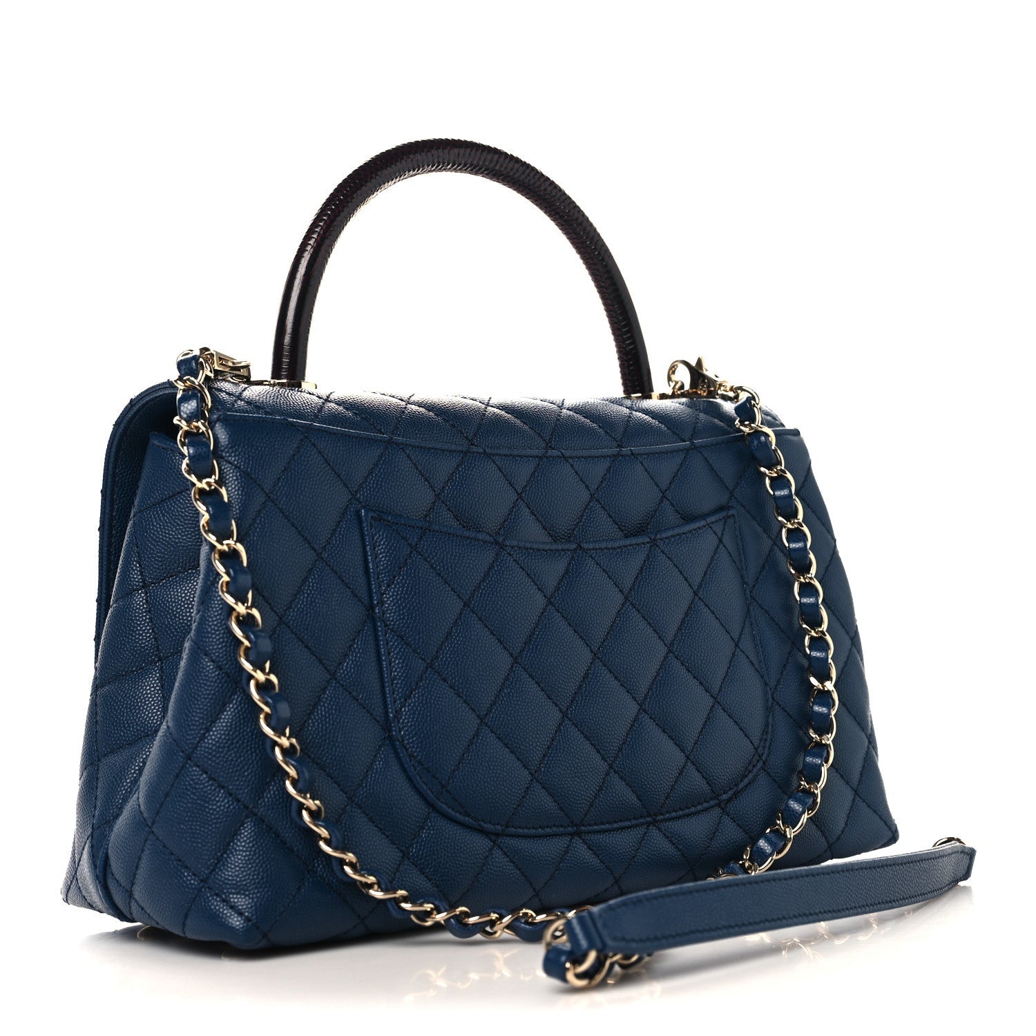 Caviar Lizard Embossed Quilted Small Coco Handle Flap Dark Blue
