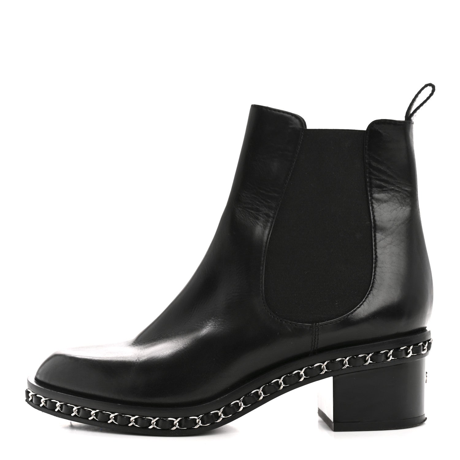 Calfskin Chain Around Chelsea Boots 39.5 Black