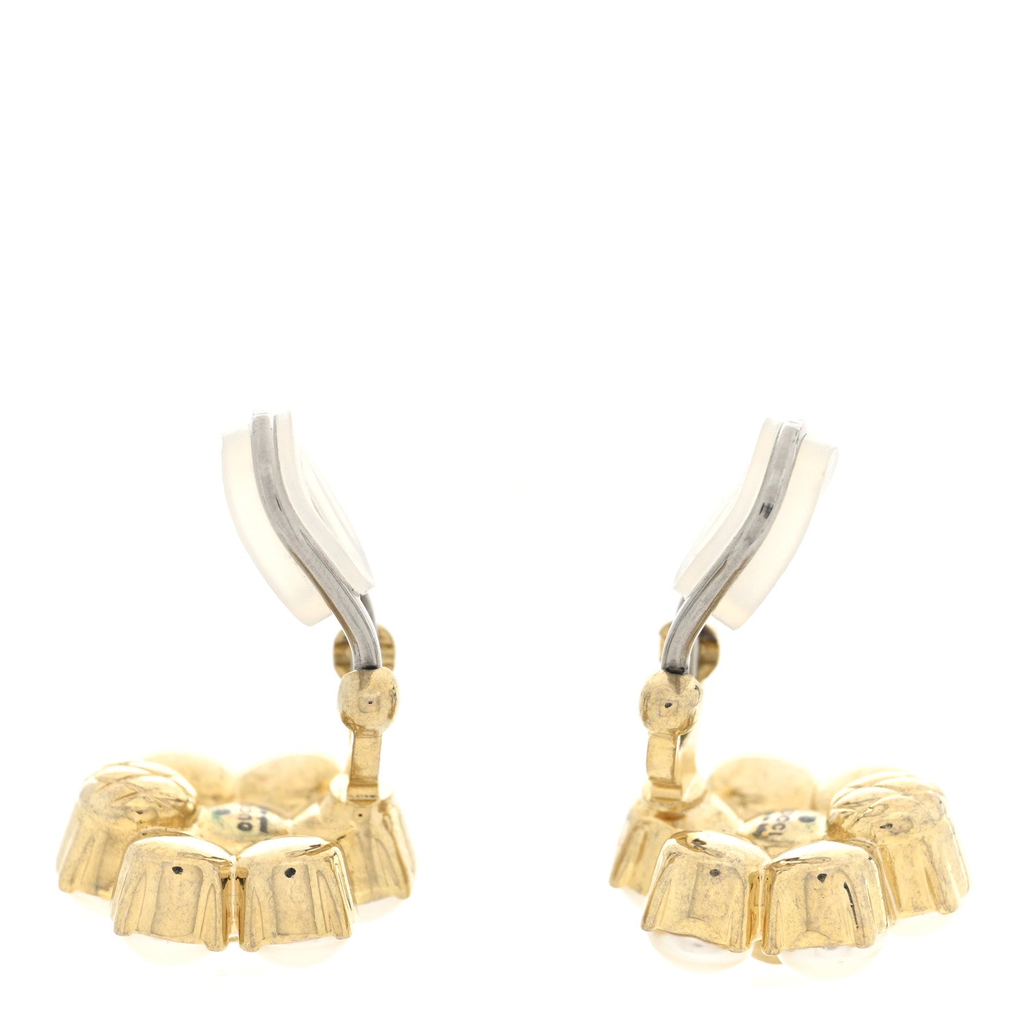 Metal Pearl Double G Clip On Earrings Aged Gold