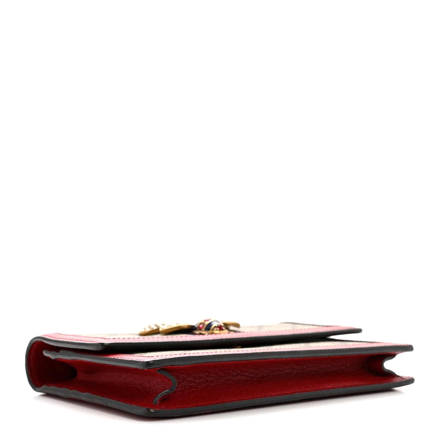 GG Supreme Monogram Web Queen Margaret Chain Wallet Red