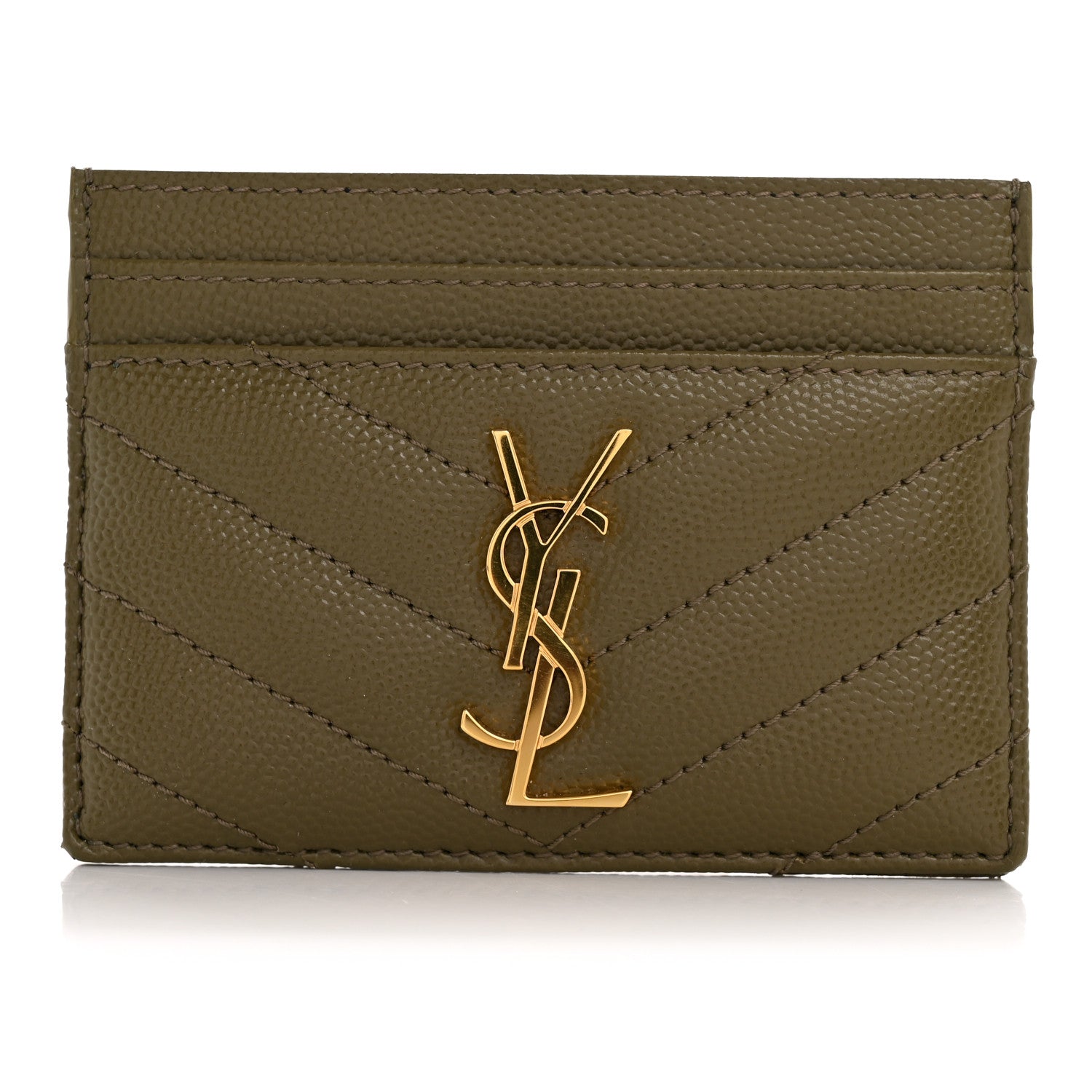 Grain De Poudre Matelasse Chevron Monogram Credit Card Case Vert Kaki