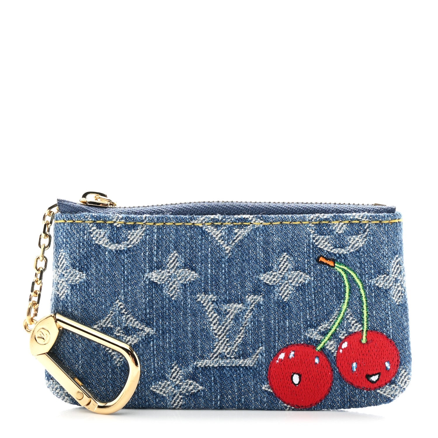 LV X TM Monogram Denim Cerises Key Pouch Blue