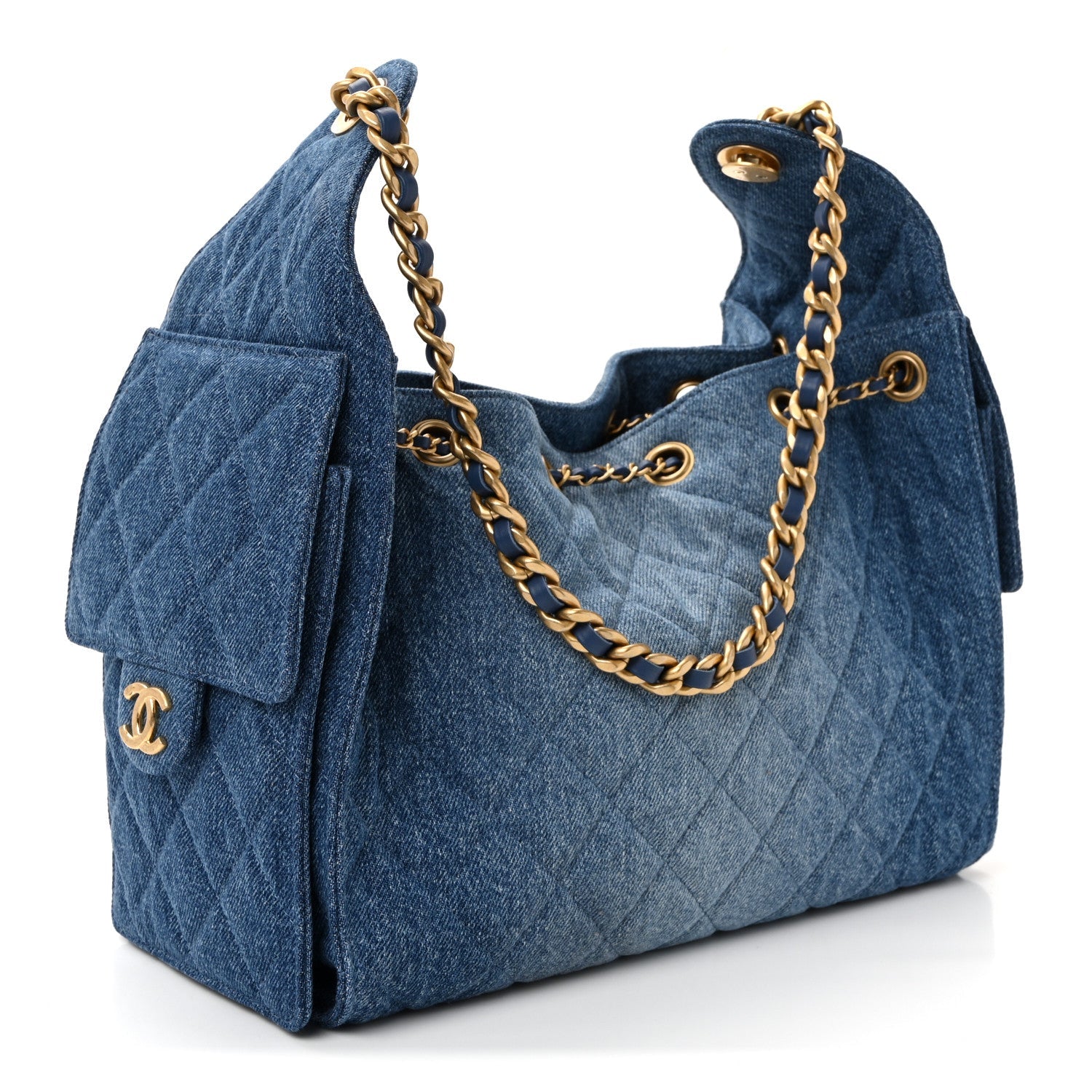 Washed Denim Quilted Small Chanel 25 Handbag Blue