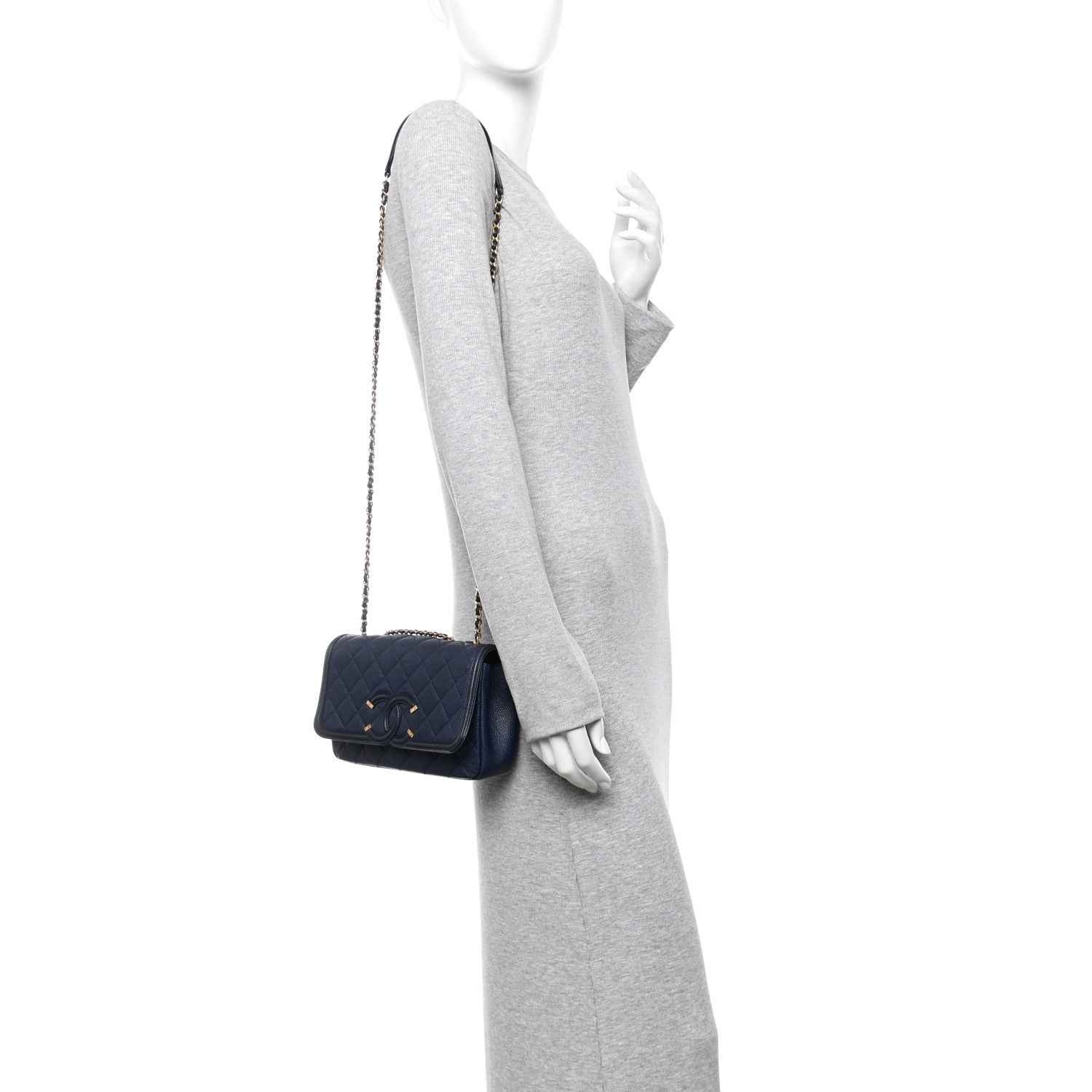 Caviar Quilted Small CC Filigree Flap Navy