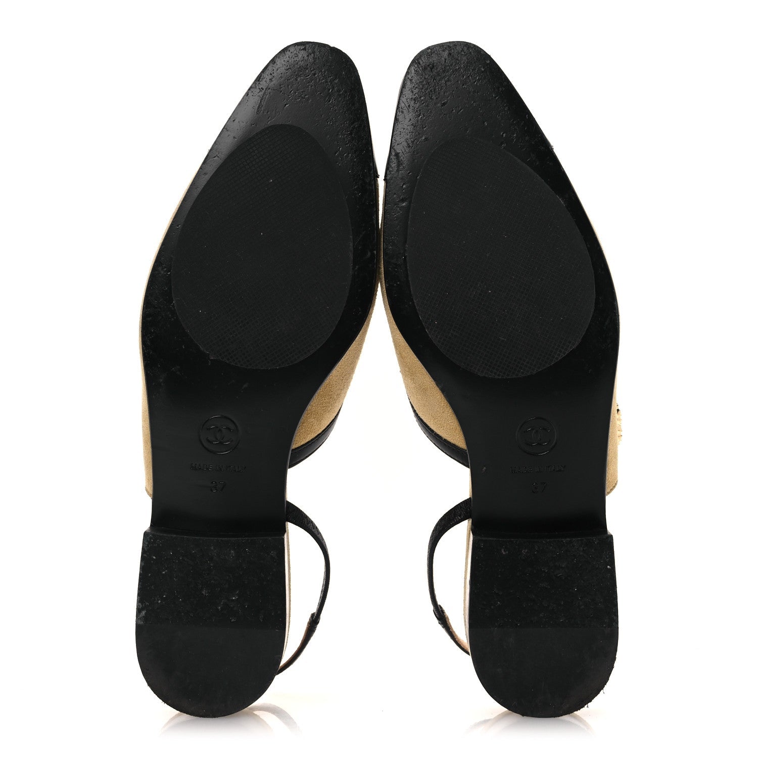 Suede Patent Crystal CC Cap Toe Slingback Flats 37 Beige Black