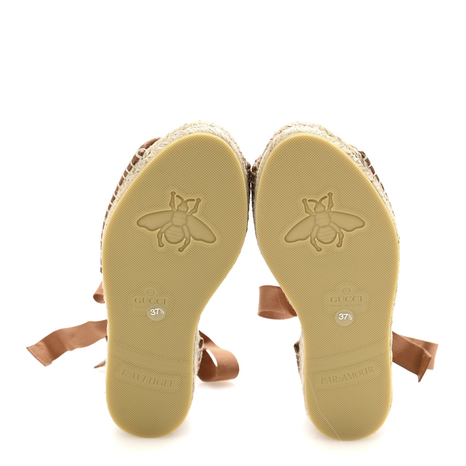 Canvas Damita GG Eyelet Espadrille Wedge Sandals 37.5 Blondie Cognac