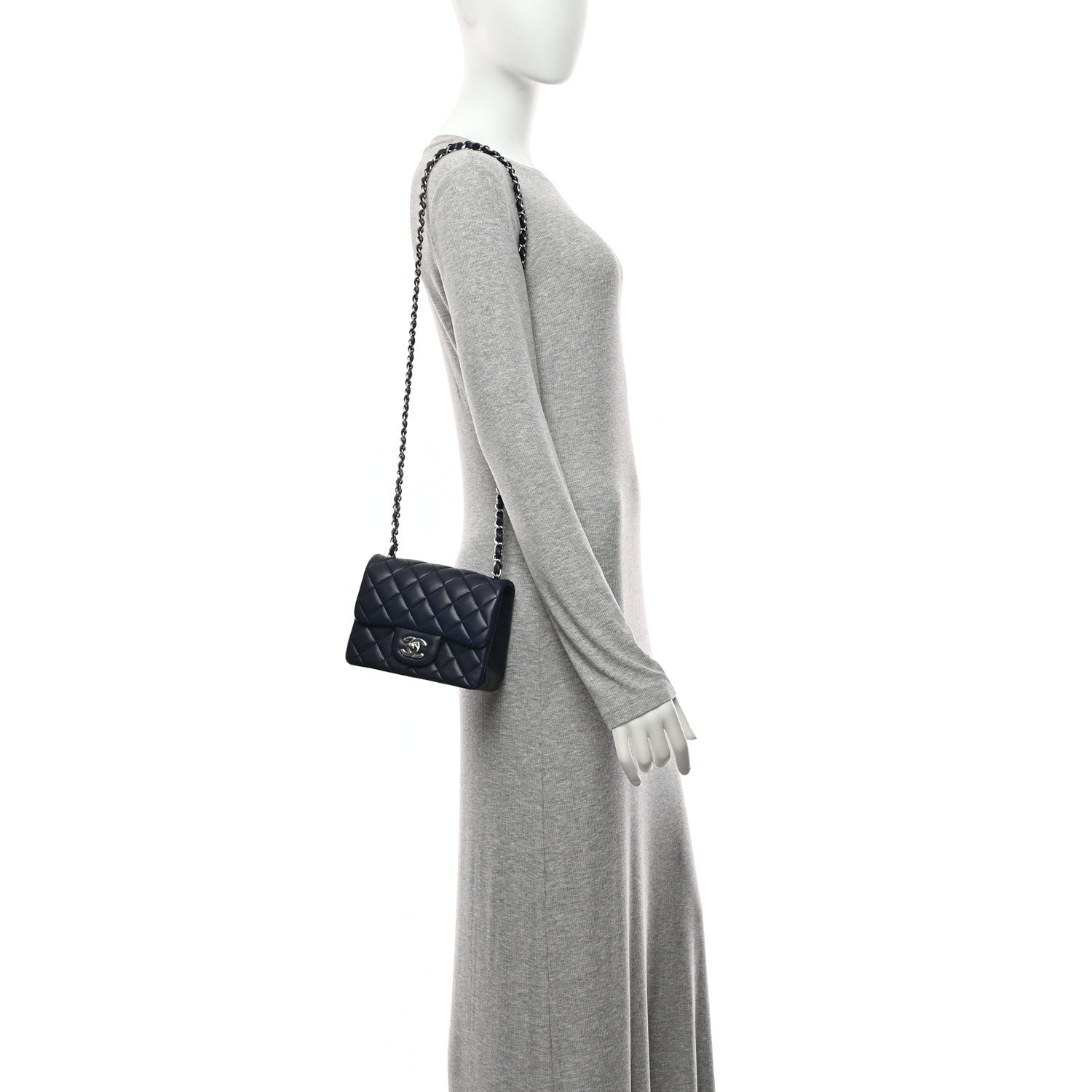 Lambskin Quilted Mini Square Flap Navy