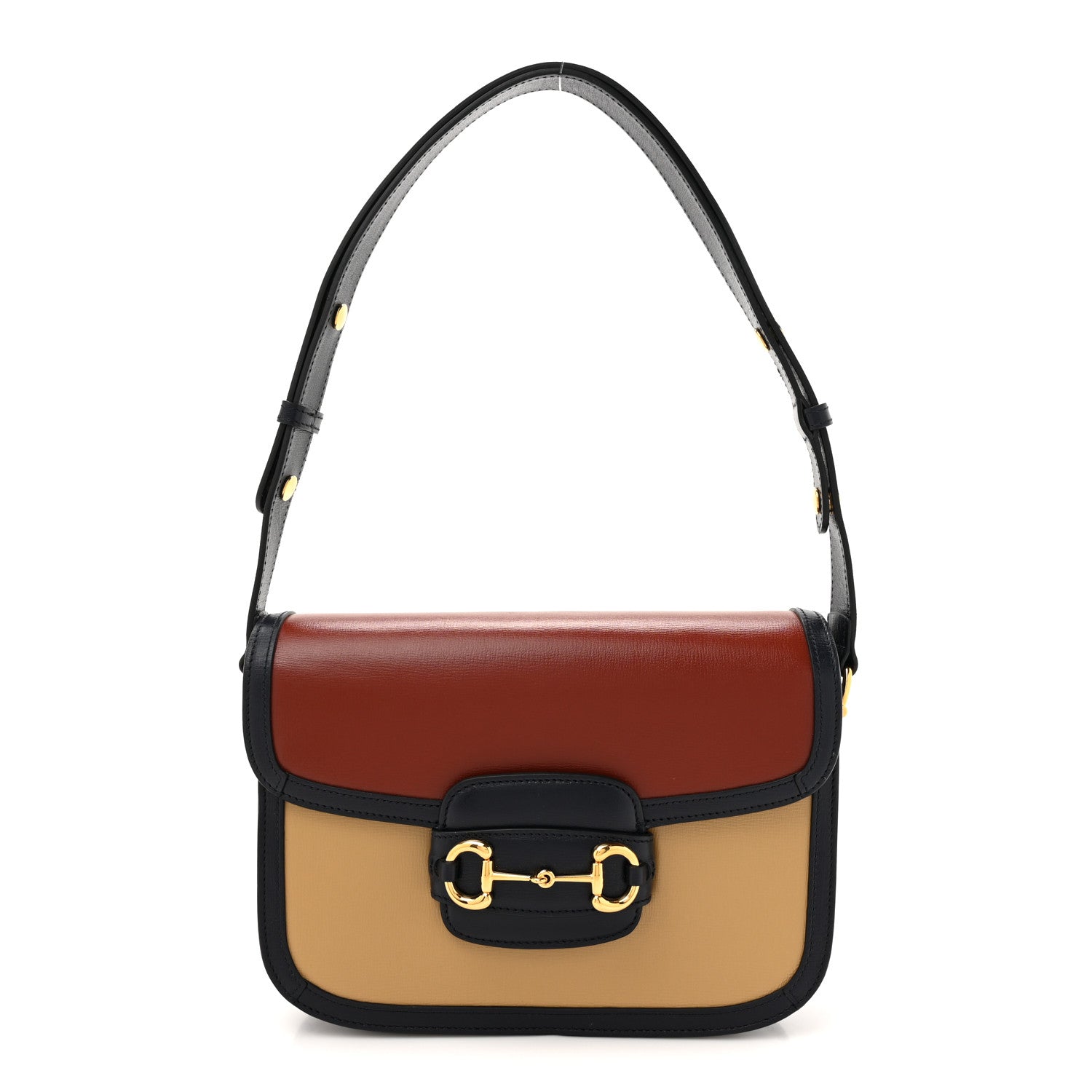 Azalea Calfskin Tri-Color Horsebit 1955 Shoulder Bag New Cherry Red Sun Oil Blue