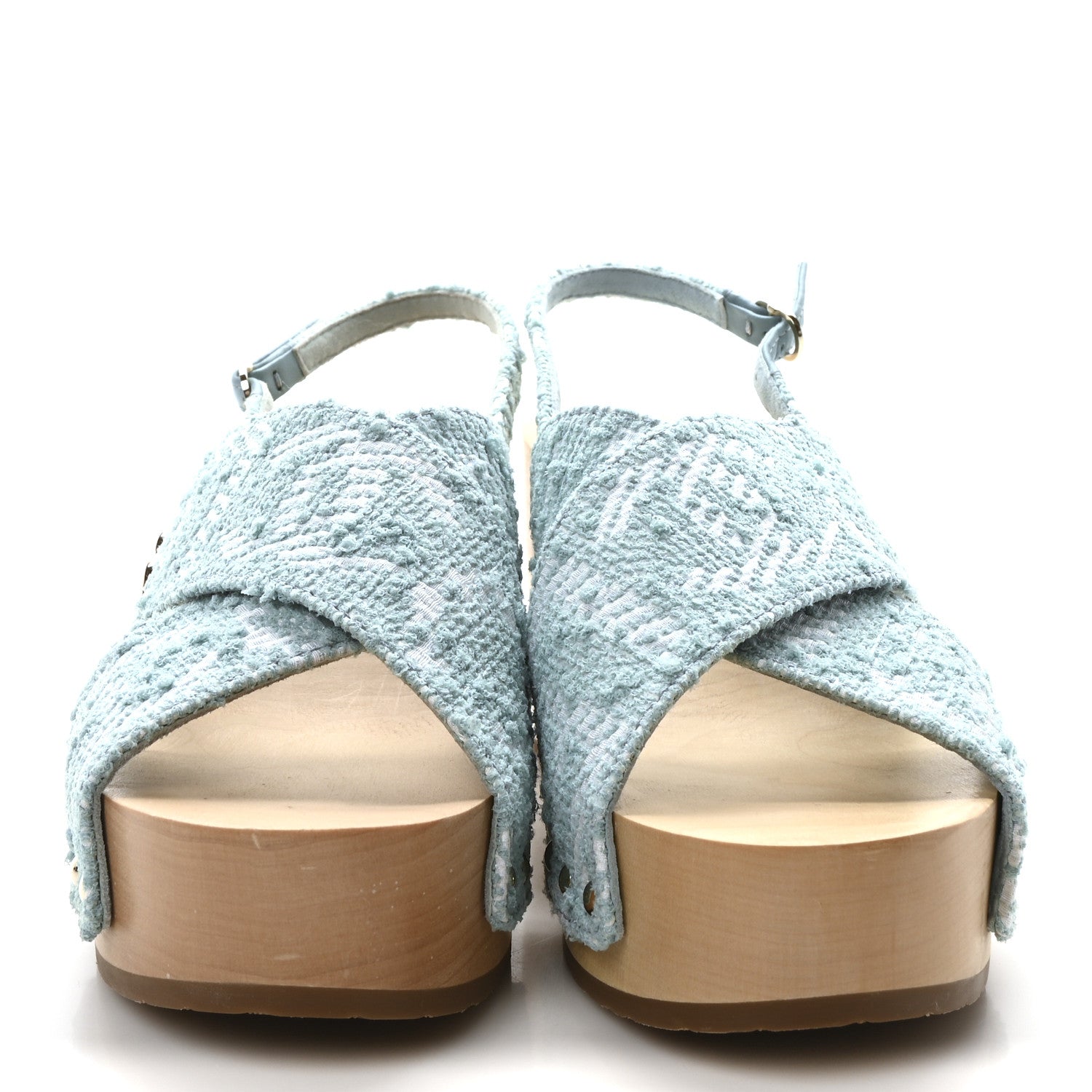 Jacquard Studded Slingback Clog Sandals 39 Turquoise White