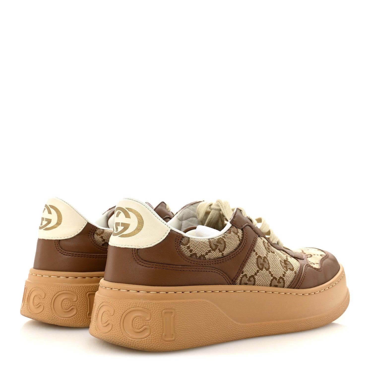 Calfskin GG Monogram Womens Platform 55mm Sneakers 38.5 Hezelnut Beige Ebony Mystic White