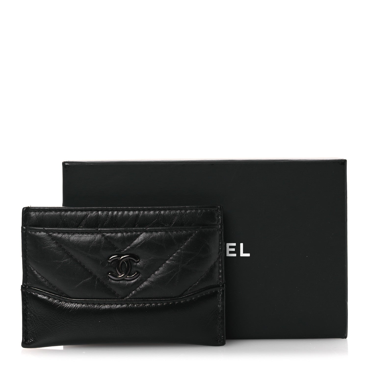 Aged Calfskin Chevron Quilted Gabrielle Card Holder So Black