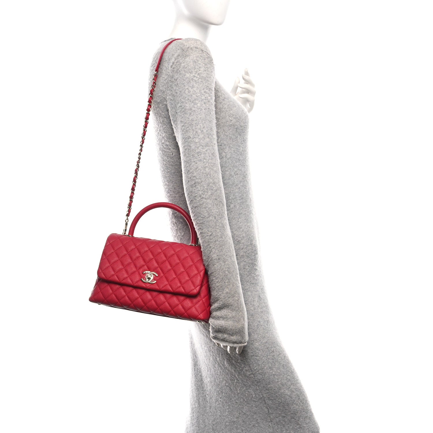 Caviar Quilted Small Coco Handle Flap Dark Pink