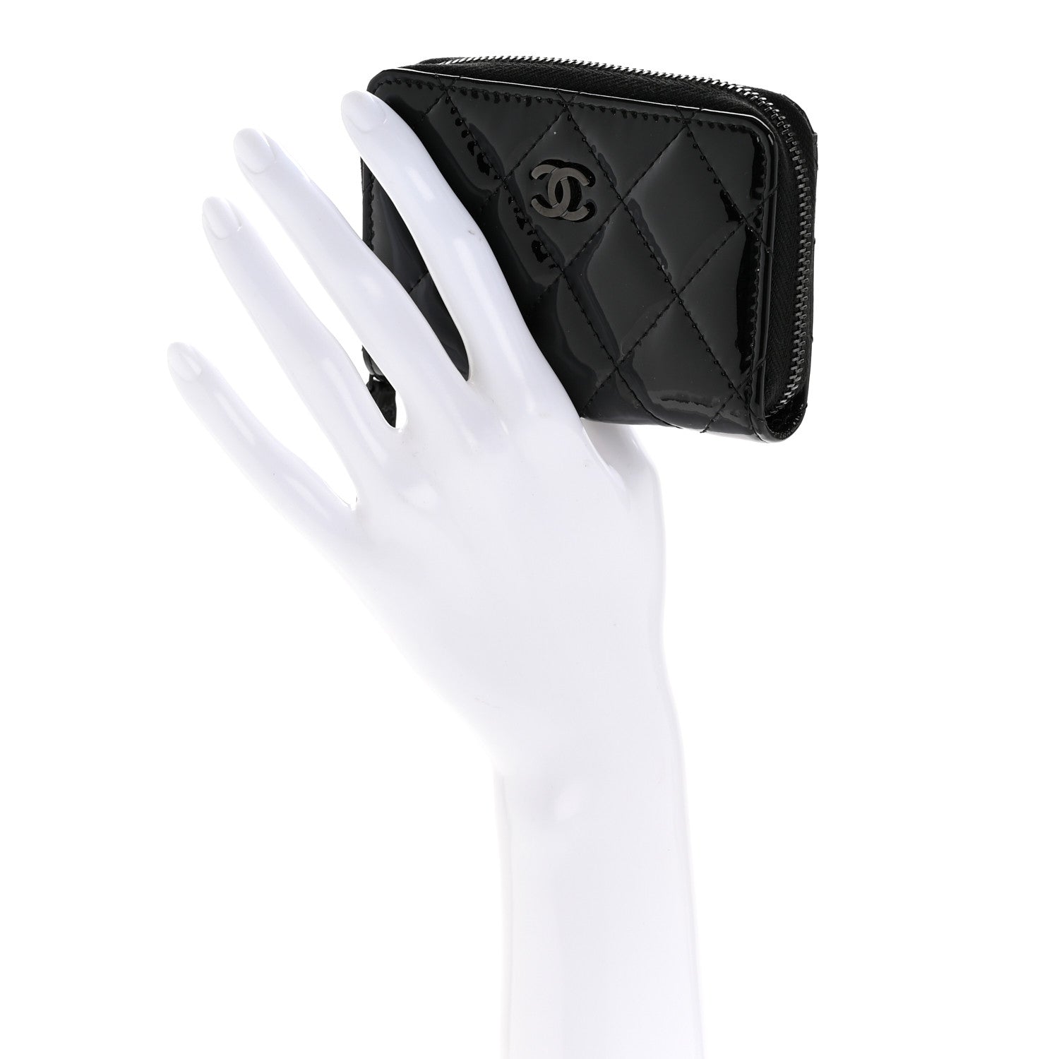 Patent Calfskin Quilted Zip Coin Purse Wallet So Black