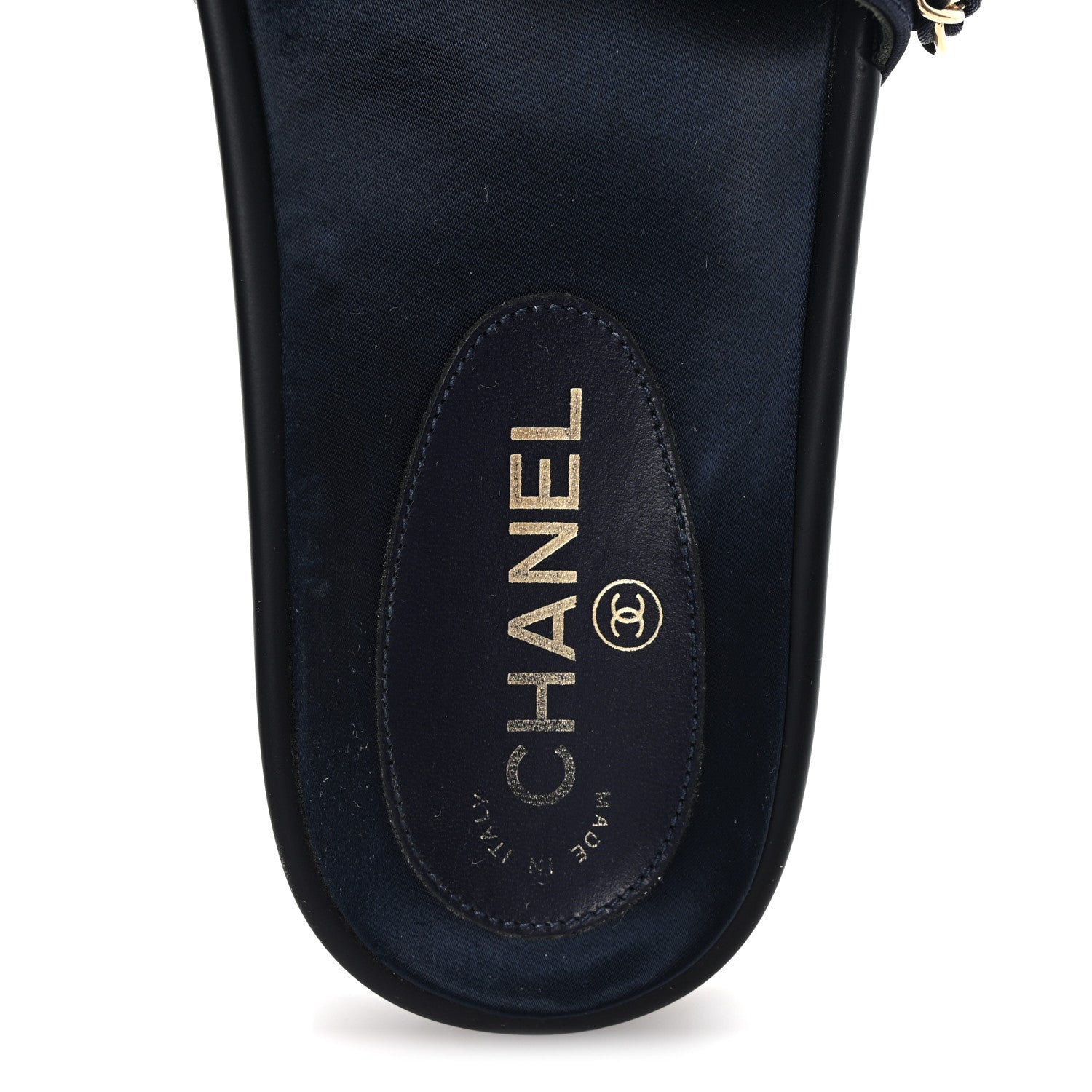 Satin Canvas Chain Slides Sandals Flats 38 Marine