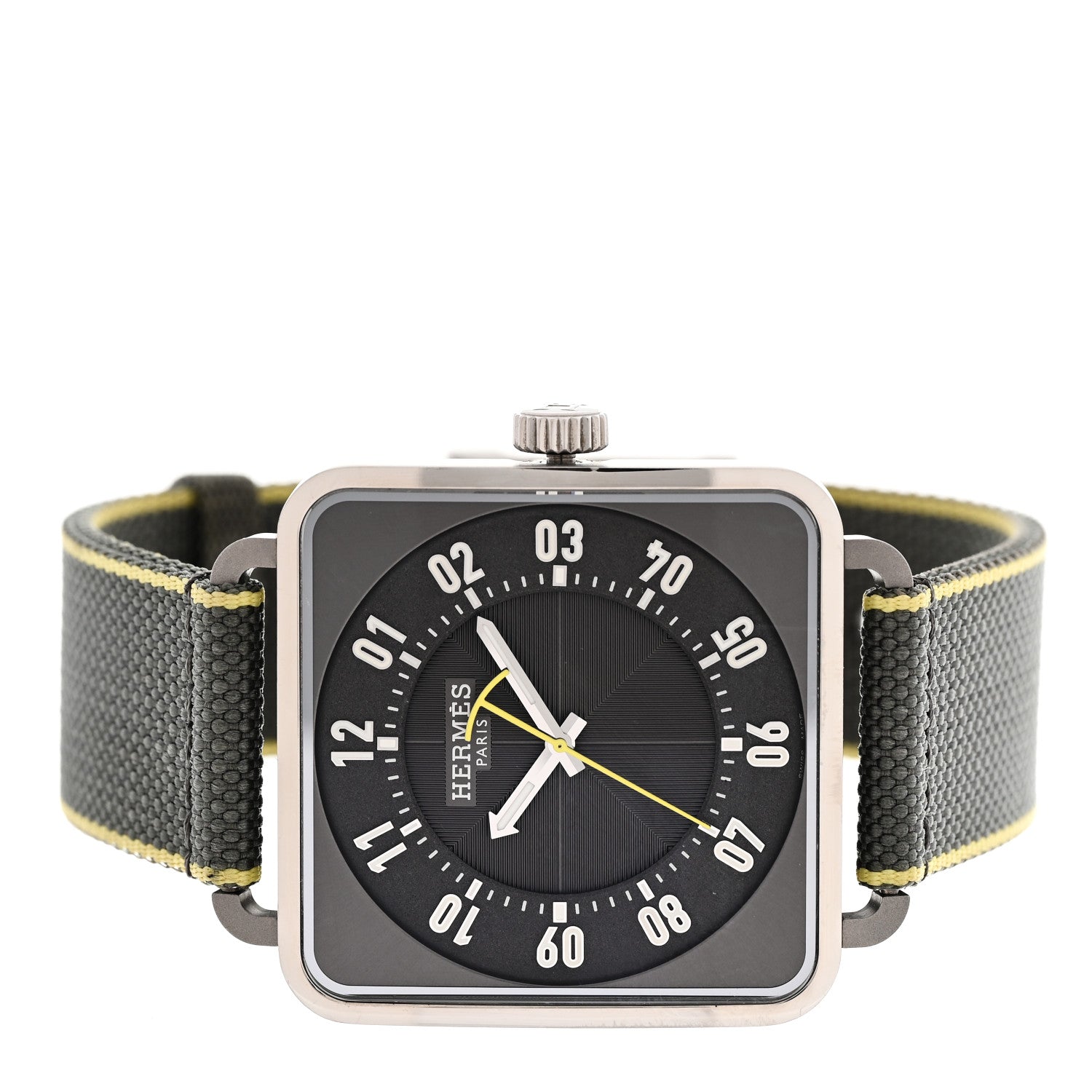 Stainless Steel Fabric 38mm Carre H Automatic Watch Gris Perle