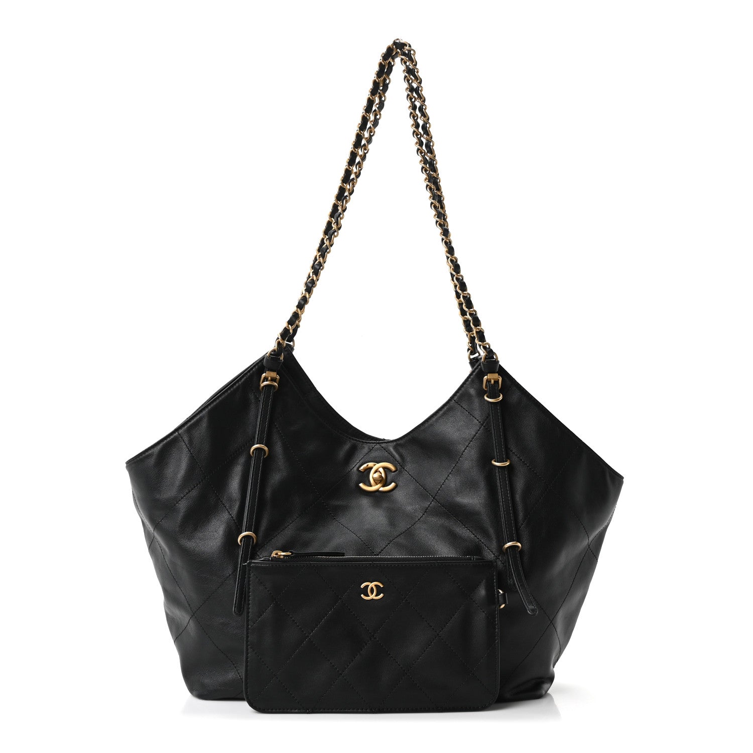 Calfskin Quilted Small Shopping Bag Black